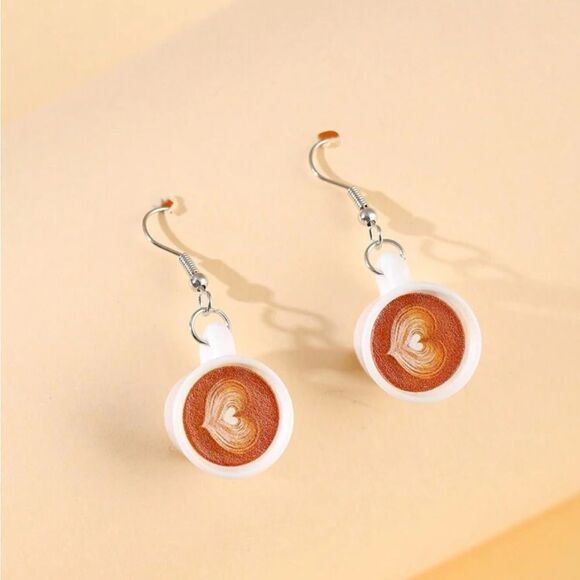Heart-Shaped Coffee Cup Earrings - Picture 3 of 11